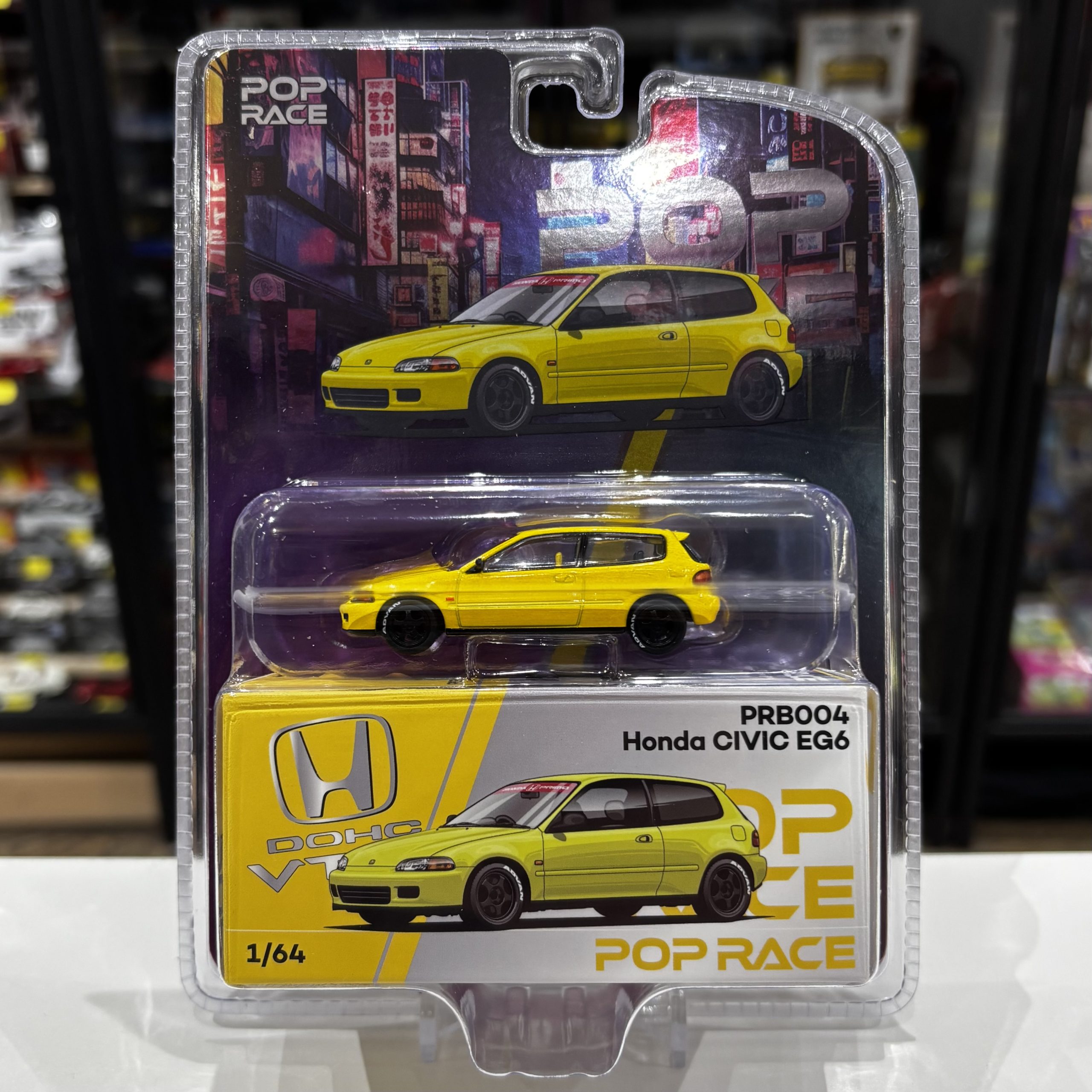 Pop Race PRB004 1:64 Honda Civic EG6 yellow Vancouver Drive Motorsports