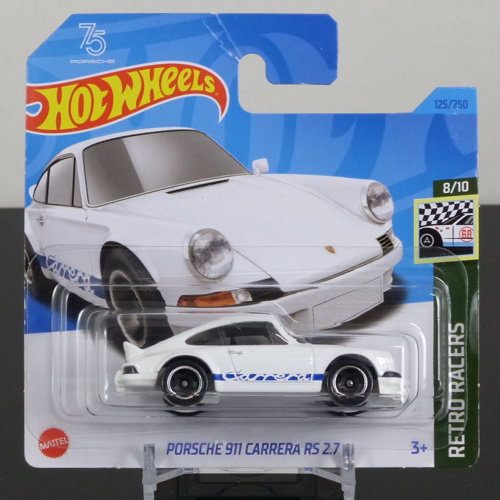 Hot Wheels Mainline 2023 125/250 Porsche 911 Carrera RS 2.7 White & Blue SHORT CARD SEALED