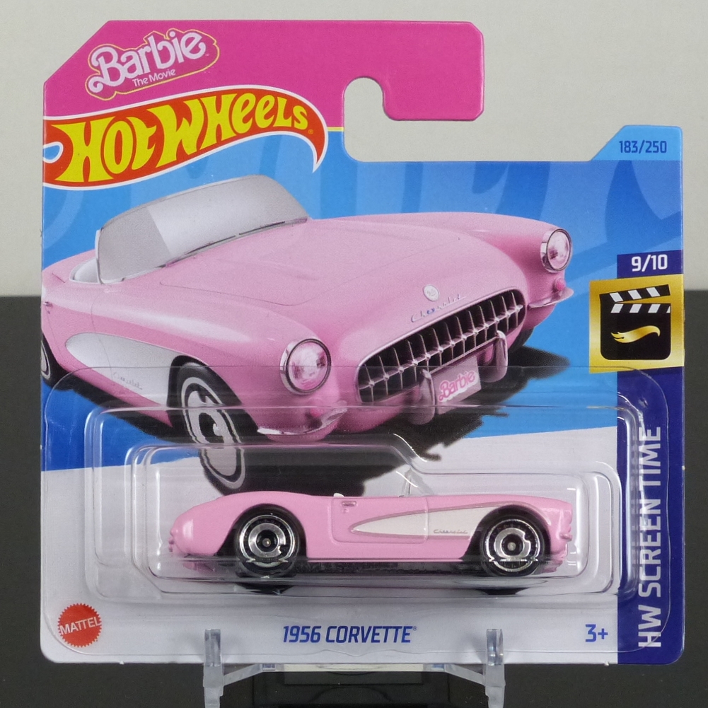 Hot Wheels Mainline 2023 183/250 1956 Corvette Pink Barbie The Movie SHORT CARD SEALED