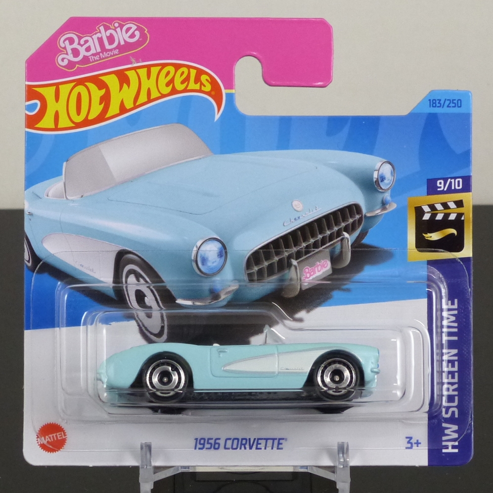 Hot Wheels Mainline 2023 183/250 1956 Corvette Turquoise Barbie The Movie SHORT CARD SEALED