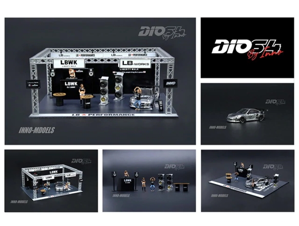 Inno64 1:64 Porsche 998 Liberty Walk Chrome LBWK Auto Salon Diorama