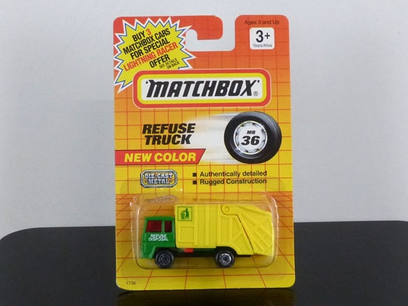 Matchbox International MI 036 MB-36 Ford Refuse Collector green & yellow USA export version (China) SEALED