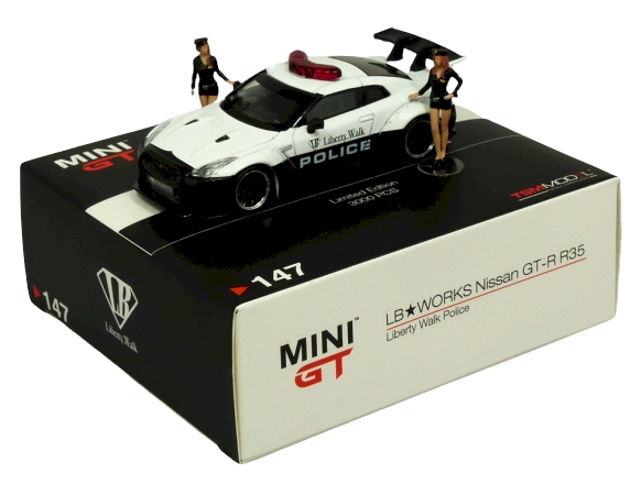 Truescale (TSM) Mini GT 147-R 1:64 Nissan R35 GT-R LB Works Police with Figures - 3000 Limited Edition