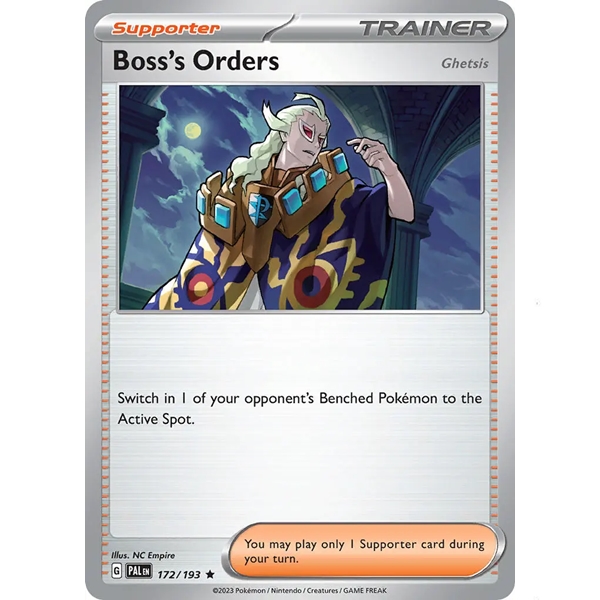 Pokémon 172/193 Boss's Orders – Ghetsis – Trainer Supporter – Non Holo Deck Exclusive - Paldea Evolved – Scarlet & Violet – 2023