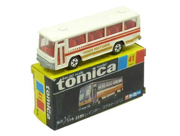 Tomica 041 Hino Skeleton Bus white with red stripe BOXED