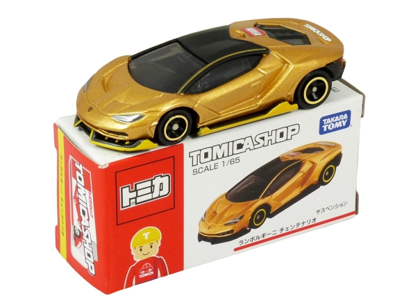 Tomica Shop Lamborghini Centenario gold with a yellow trimmed black base BOXED